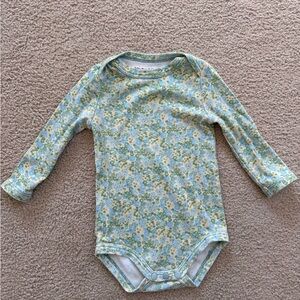 Misha & Puff Organic Pima Cotton Bodysuit Blue Green Floral 6-12 Months Girl